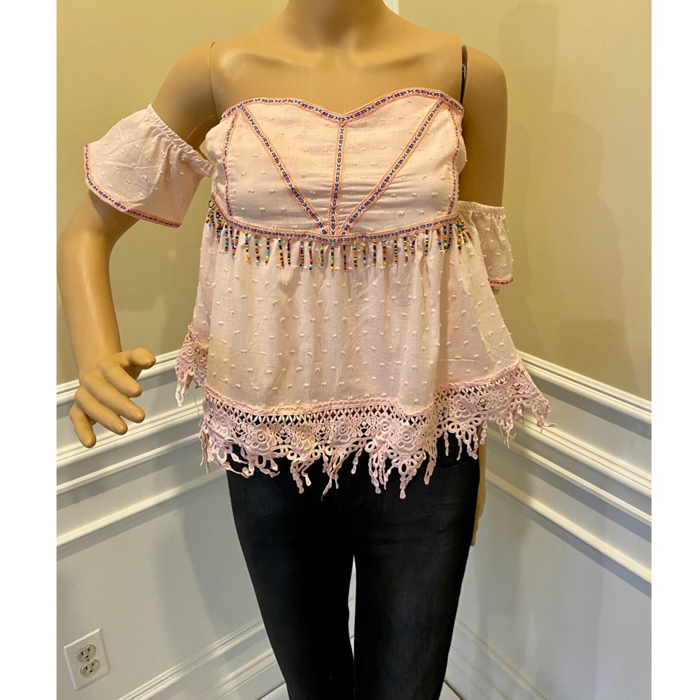 Dygarni off shoulder lace trim top pink S - Picture 7 of 7